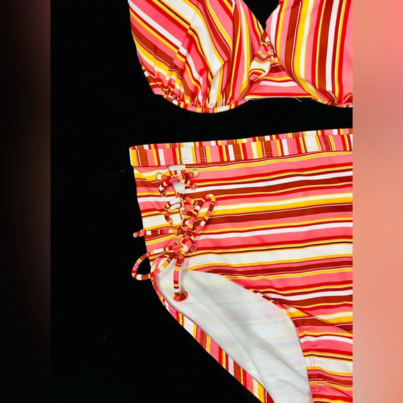 Island Rays NWT Ladies 1X Two Piece Bikini Set Striped Swimsuit Padded Top - Picture 8 of 16